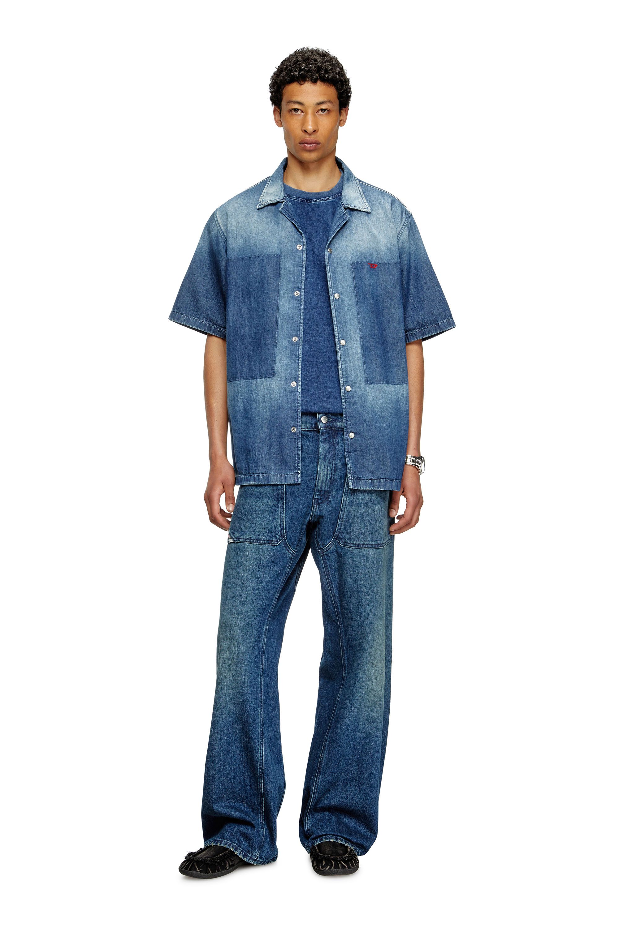 Diesel - D-NABIL-D, Chemise bowling en denim à effet contrasté Homme in Bleu - 2