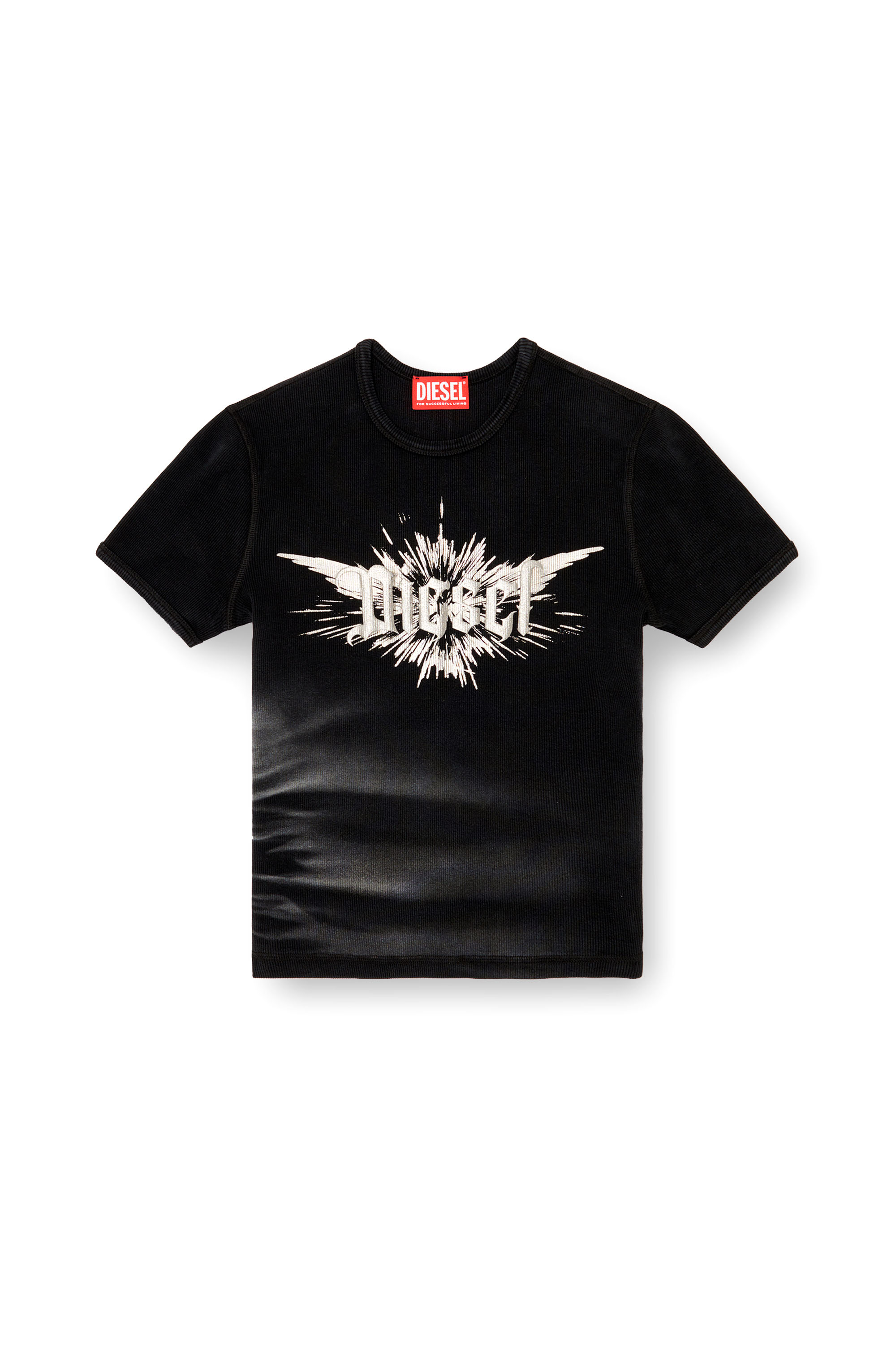 Diesel - T-ELE-LONG-P2, T-shirt avec imprimé métallisé Diesel ailé Femme in Noir - 3